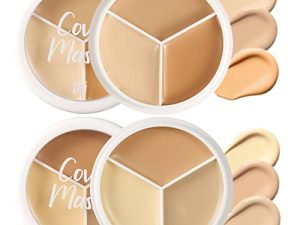 Waterproof 2pcs Tri-color Face Concealer Highlight Contour Palette for Light Medium Skin.Demi Beige Color Correct Cream Foundation Palet for Under Eye Dark Circles Eyelid Tattoo.Natural Ivory Cream Makeup Plate corrector de ojeras