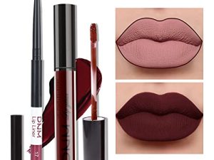 AMY'S DIARY 2pcs Matte Dark Red Lip Liner and Lipstick Makeup Set