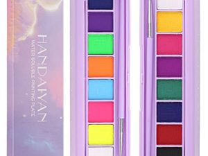2 PCS Water Activated Eyeliner Palette 8 Colors Neon Face Paint Liner Makeup UV Glow Longlasting Fluorescent Face and Body Paint with Brush for Halloween Christmas