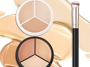 Waterproof 2pcs Tri-color Face Concealer Highlight Contour Palette for Light Medium Skin.Demi Beige Color Correct Cream Foundation Palet for Under Eye Dark Circles Eyelid Tattoo.Natural Ivory Cream Makeup Plate corrector de ojeras