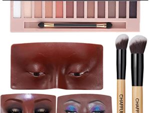 3D Makeup Practice Face Board with 12 Colors Eyeshadow Palette & Kabuki Brushes Set for Professional Makeup Artists Students and Beginners to practice eyesmakeup