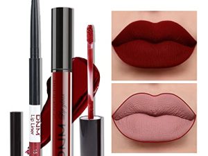 2 Pcs Matte Dark Red Lip Liner and Lipstick Makeup Set