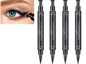 Winged Black Liquid Eyeliner Set - 4 PCs Dual Ended Matte Eye Liner Pen & Wing Stamp