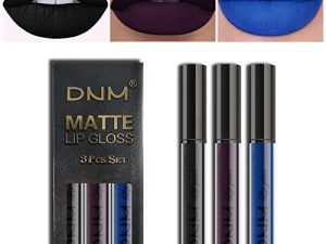 CAHIUYOA 3Pcs Dark Black Blue Purple Matte Liquid Lipstick Lip Stain Lip Gloss Makeup Set