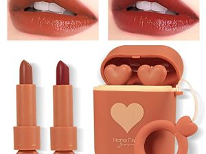2Pcs Earphone Dual-color Silky Velvet Matte Lipstick Lip Stain Makeup Set
