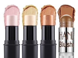 DELISOUL 4 Pcs Contour and Highlighter Blush Stick Professional Waterproof Long-lasting 3D Face Concealer Contouring Highlighting Shimmer Shaping Foundation Creamy Pen Stick Makeup Set A