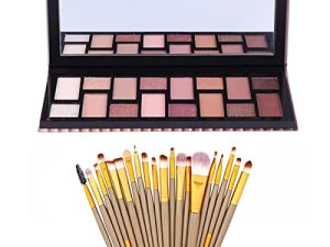 Saibinuo 16 Shades Eyeshadow Palette + 20 pcs Makeup Brushes Set High Pigmented Naked Nudes Shimmer Matte Metallic Smokey Eye Shadow Soft Synthetic Powder Cream Blending Brush Neutral Pallet Kit(16 highly-pigmented)