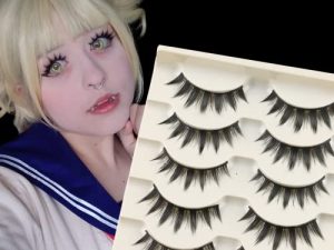 Okdeals 5 Pairs Japanese Style Makeup Eyelashes 3D Fluffy Spiky Eyelash Manga Lashes Little Devil Cosplay Anime Eyelashes for Masquerades Party Daily Natural Look Beauty Eye Lash Extension Tools