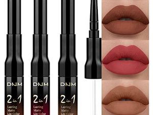 DNM 3Pcs Dark Nude Red Matte Lip Liner and Liquid Lipstick Sets or Dark Skin Women Stay on Lipstick 24 Hour Lip Stick Packs Makeup