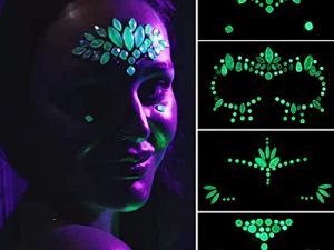 Luminous Face Gems 4/set Mermaid Face Jewelry Sticker Glow in Dark Face Rhinestone Tattoo SelfAdhesive Resin Noctilucent Eye Body Glitter Rave Carnival Party Tumbler Masquerades Festival Makeup