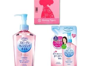 KOSE Softymo Speedy Cleansing Oil (230mL) with Refill Bottle (200mL) - Japanese Makeup and Mascara Remover Wash - Clears Pores and Smooths Skin - Includes Oil Blotting Paper