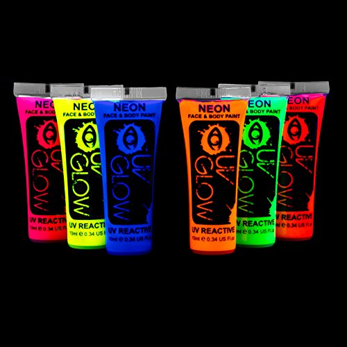 UV Glow Blacklight Face and Body Paint 0.34oz - Set of 6 Tubes - Neon Fluorescent UV Glow Blacklight Face and Body Paint 0.34oz - Set of 6 Tubes - Neon Fluorescent