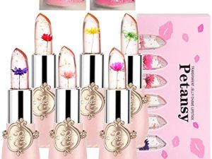 Petansy 6 Pack Crystal Jelly Flower Lipstick Set