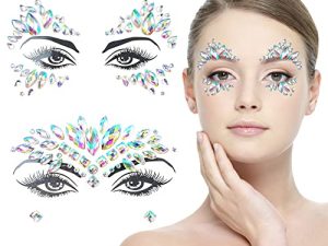 2pcs Crystal Tattoos Festival Face Jewels Rhinestones Gems Stickers Body Temporary Tattoos Bindi Eyes Stones Mermaid for Rave Party Face Rocks