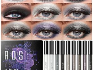 9 Colors Liquid Black Smokey Gray Silver Glitter Shimmer Matte Eyeshadow Set Nude Smokey Black Make Up Eyeshadow Waterproof Quick Drying Eye Brightener Highlighter Eye Shadow Makeup (Dark Smoky)