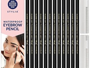 Waterproof Eyebrow Pencils Peel Off - 12 Piece Black Brow Pencil Set For Marking