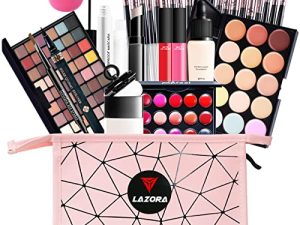 All in One Makeup Kit For Girls Include Eyeshadow Cosmetic Brush Concealer Lipstick Lip Gloss Concealer Stick Mascara Eyeliner Eyebrow Pencil Lip Balm Powder Puff Loose Powder-Makeup Set