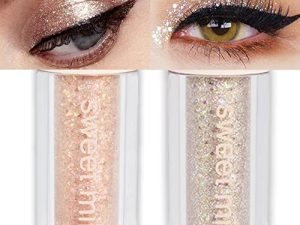 2Pcs Waterproof Crystal Liquid Glitter Eye Shadow Sticks.Quick-Drying Liquid Sparkling Silver Golden Eyeshadow Eyeliner Eyelid.Liquid Highlight Shimmer Eye Makeup Sparkly for Eyes