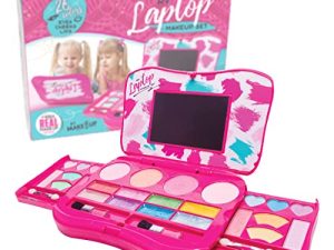 MAKE IT UP - My First Makeup Set for 5+ Year Old Young Girls (Laptop Design) - Integrated Foldable Makeup Palette with Mirror & Secure Closing - Easily Washable