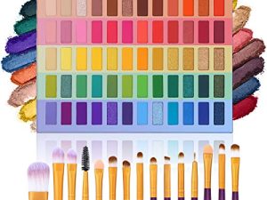 UCANBE Colorful 60 Shades Eyeshadow Makeup Palette + 15 pcs Makeup Brushes Set High Pigmented Bright Shimmer Matte Metallic Eyes Shadow Soft Powder Cream Blending Brush Vibrant Pallet Kit(Bright Set)