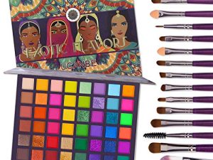 UCANBE EXOTIC FLAVORS Eyeshadow Palette + 15 PCS Eye Brushes Makeup Set 48 Colors Neon Shimmer Matte Glitter Eye Shadow Powder Highly Pigmented Gift Set Make Up Pallet