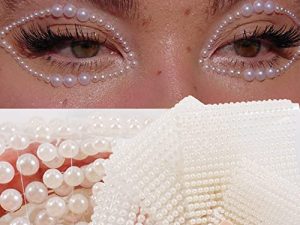 White Pearl Eyes Face 3D Self Adhesive Nail Rhinestones Temporary Tattoo Gems Dots Jewelry DIY Body Art Accessories Festival Decorations 4 Sheets