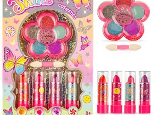 Hot Focus Makeup Kit for Girls with 4 Kids Lipsticks & Glitter Eyeshadow Palette - Kid Friendly