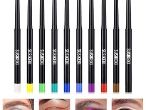 SUSIKEKI 10pcs Colored Gel Eyeliner Pencil With Built-in-Sharpener Set Metallic Glitter Matte Eye Liner Waterproof Long Lasting Eye Makeup Pen White Black Brown Rainbow Eyeliners Gift Sets