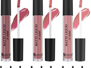 Movo 3pcs Matte Liquid Lipstick Set Kit LongLasting Waterproof Lip Gloss Non-stick Cup Nude Lip Lacquer Makeup Gift Set(3 Matte #4)