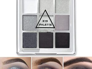 MAEPEOR Black Grey Silver Smokey Eyeshadow Palette 9 Colors Cool Toned Matte Glitter Eyeshadow Palette Longlasting Waterproof Smoky Eye Shadow for Girls and Women (Set 1