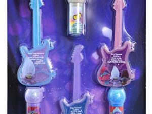 Trolls 2 Shaped Lip Gloss & Lip Balm Cosmetic Set - Trolls World Tour 6 Piece Beauty Kit for Kids on Blister Card with Microphone-Shaped Flavored Lip Balm & Guitar-Shaped Flavored Lip Gloss for Kids
