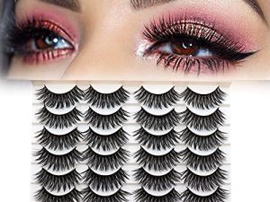 Losha 14 Pairs 3D Eyelashes Faux Mink Lashes Dramatic Long False Eyelashes Value Pack Handmade Reusable Thick Crossed Fake Eyelashes for Makeup (F48)