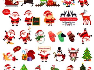 240 pieces Christmas Temporary tattoo for Kids,Children cartoon Tattoos stickers,Santa Claus,Christmas tree,reindeer,socks,snowman,bell,sleigh,boy girl face makeup holiday party supplies,16 Sheets