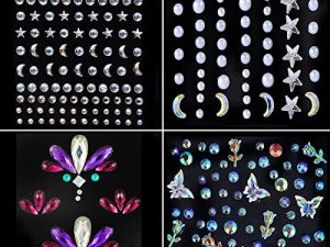 4 Set Eyes Gems Butterflies Face Jewels Roses Flowers Face Gems Self Adhesive Rhinestone Body Gems Festival Rave Party Bindi Temporary Tattoos Nail Stickers for Women Kids