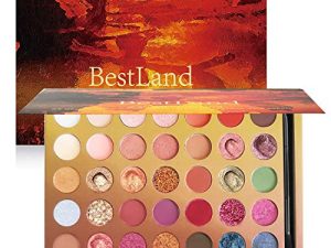 BestLand Pro 35 Colors Glitter Eyeshadow Palette with Eyeshadow Brush,Highly Pigmented Pressed Soft Creamy Metallic Matte Shimmer Naked Eye Shadow Powder Makeup Palette Set
