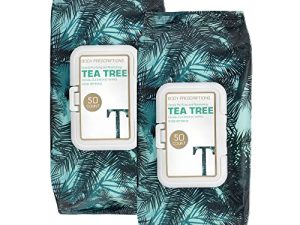 Face Wipes | Tea Tree Facial Cleansing and Gentle Make Up Remover Wipes - 2 Pack (50 Count Each) | Body Prescriptions