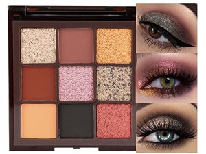 Waterproof 9 Grids Colorful Shimmer Matte Eyeshadow Palette With Mirror.Highly Pigmented Mashed Potatoes Eye Shadow Makeup Palet.Dark Tone Red Purple Black Grey Gold Bronze Glitter Powder Palet