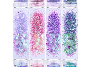 8 Pack Cosmetic Chunky Glitter Purple Pink Green Color Mix