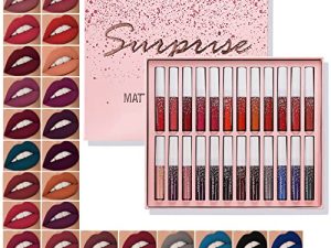 Petansy 24 Colors Liquid Matte Lipstick Set Waterproof Long Lasting Lip Gloss Set Beauty Cosmetics Makeup Kit with Gift Box