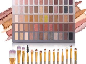 UCANBE Pro 60 Shades Eyeshadow Palette + 15 pcs Makeup Brushes Set High Pigmented Naked Nudes Shimmer Matte Metallic Smokey Eye Shadow Soft Synthetic Powder Cream Blending Brush Neutral Pallet Kit(Neutral Set)