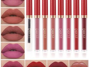 QiBest 8pcs Matte Liquid Lipstick with Lip Plumper Makeup Set Velvety Long Lasting High Pigmented Nude Waterproof Lip Gloss Kit Girls Women Make Up Gift Set