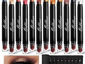 Oillase 12 PCS Eyeshadow Stick Sets with Smudge Proof Eyeshadow Primer Base