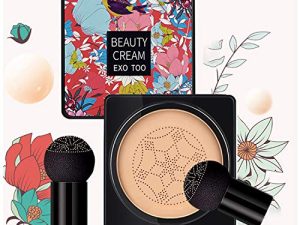 Air Cushion CC Cream Foundation Moisturizing Long Lasting Matte Concealer Light Weight Smoothly Water Proof Makeup Base Liquid Foundation with 2PCS Mushroom Head【Natural/Unscrew Lid】