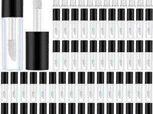 100 Pieces 1.2 ml Clear Mini Lip Gloss Tube Refillable Empty Lip Balm Gloss Containers Bottles Transparent Mini Lipstick Containers for Women Girls DIY Makeup (Black)
