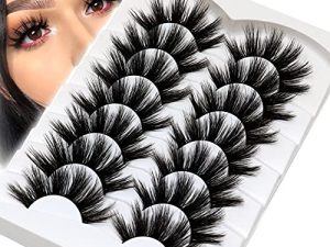Veleasha Lashes Pack 7 Pairs Fluffy Faux Mink Eyelashes 20MM Soft Handmade False Eye Lashes for Dramatic Makeup