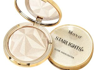 Movo Starlights Highlighter Palette Shimmer Glitter Highlighter Makeup Palette with Mirror Highly Pigmented Ultra-Fine Highlighting Powder for Face Makeup(Beige)
