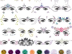 SIQUK 20 Sheets Face Jewels Mermaid Face Gems Jewels for Face Self Adhesive Crystal Face Stickers Jewel with 20 Jars Chunky Face Glitter for Festival Rave Carnival Party