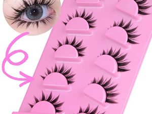 Geeneiya Cosplay Lashes Manga False Eyelashes Anime Faux Mink Eye Lashes Pack Natural Wispy Korean 3D Fake Eyelashes 5 Pairs (15mm Middle Length)