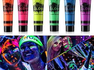 GARYOB Glow in Dark Face Body Paint UV Blacklight Neon Fluorescent 0.34oz Set of 6 Tubes