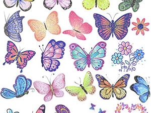 Ooopsiun Glitter Butterfly Temporary Tattoos for Girls -12 Sheets Butterfly Party Favors Decorations for Kids Women